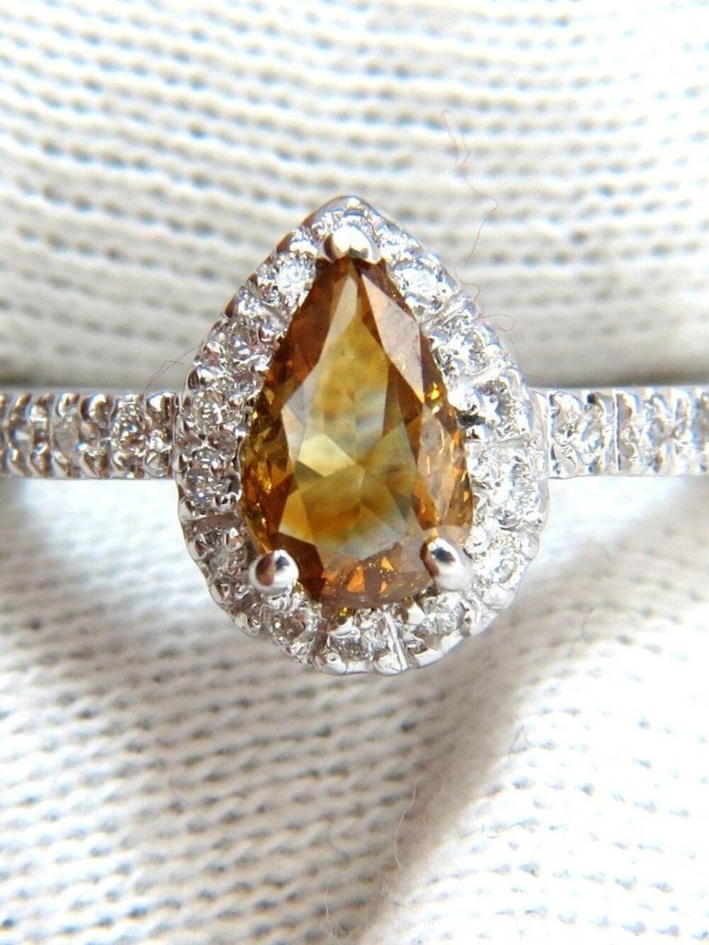 1.60ct. natural fancy color yellow brown diamonds halo ring 14kt*